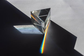prism dispersing sunlight splitting into a spectrum on a white background.