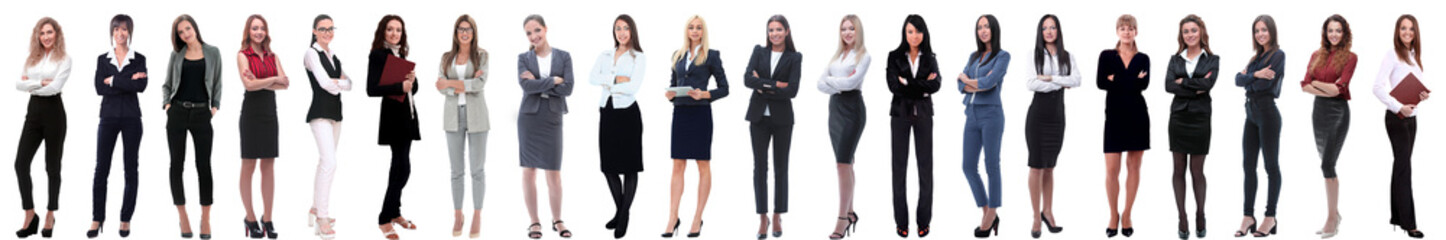 group of successful young businesswoman standing in a row