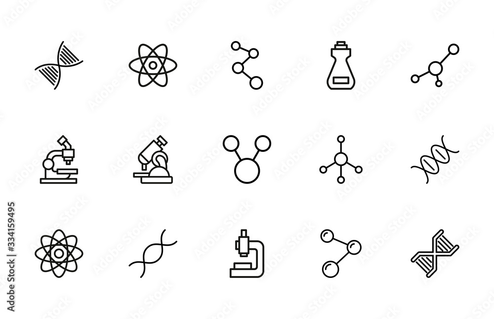 Poster set of bioengineering related vector line icons.