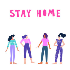 Stay home. Conceptual background with call to protect family and oneself against coronavirus. Handdrawn template for design social media advertising, web baner, internet interview etc.