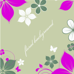 abstract floral background with flowers and butterflies
