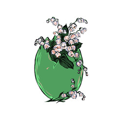 easter green egg with lilies of the valley