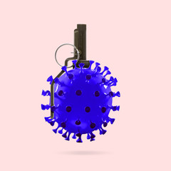 Bomb made of model of COVID-19 coronavirus, concept of pandemic spreading, medicine and healthcare. Worldwide epidemic with growth, quarantine and isolation, protection, crisis situation.