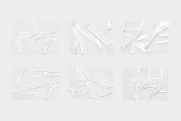 Blank transparent plastic foil wrap overlay mockup, different types