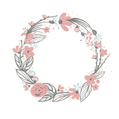 Floral Frame. Cute retro flowers arranged un a shape of the wreath