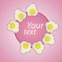 fried eggs around on a pink background
