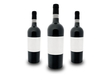 mockup of 3 equal bottles from Tuscan red wine, Italy