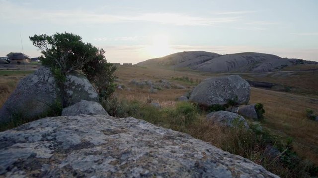 Sunset over the second-largest monolith in the world called Sibebe Rock located 10 km from the capital city Mbabane, Eswatini.