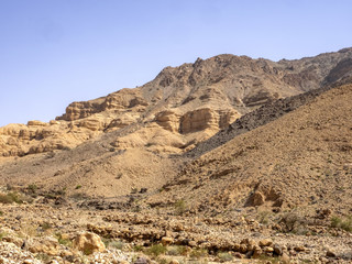 Fototapeta na wymiar Rocks and valleys in a mountain landscape in northern Oman