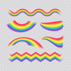 Rainbow set on transparent background. Realistic spectrum color effect.