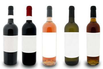 mockup of 5 bottles of tuscan red wine, italy