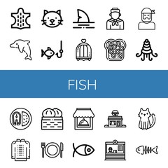 fish simple icons set