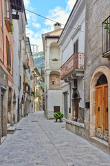 Pacentro, Italy. A narrow street between the old houses of a medieval village