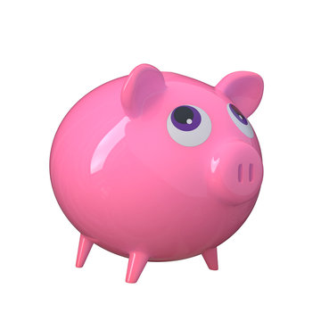 Cute pink piggy bank isolated on a white background. 3D image