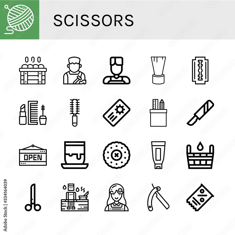 Poster scissors simple icons set