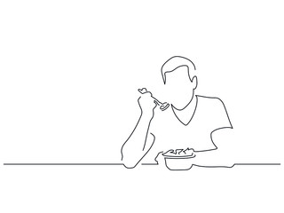 Man eating isolated line drawing, illustration design. Food collection.