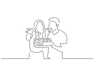 Couple eating isolated line drawing, illustration design. Food collection.