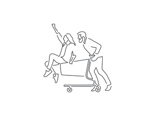 Couple shopping in the market isolated line drawing, illustration design. Food collection.