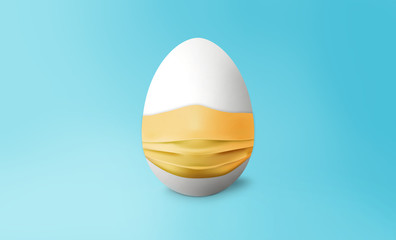 White easter egg with mask on blue backgroung