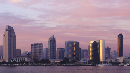 San Diego, California city center viewed at dusk