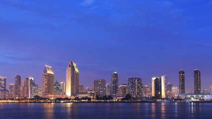 San Diego, California cityscape seen at dark