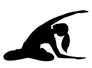 Young woman stretching in lotus position. Black and white silhouette.