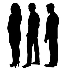 vector, isolated, silhouette people stand, turn