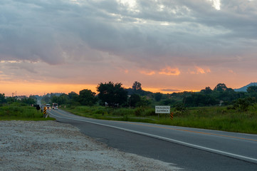 landscape with road and blue sky