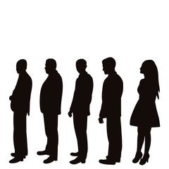 vector, isolated, black silhouette people stand, turn