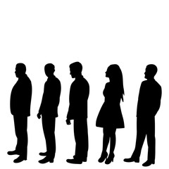 vector, isolated, black silhouette people stand, turn