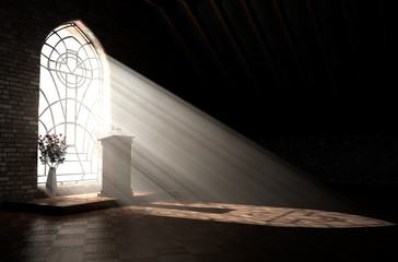 Church Interior Light & Pulpit - obrazy, fototapety, plakaty
