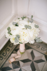 Bride's flower, white flowers and silk ribbon