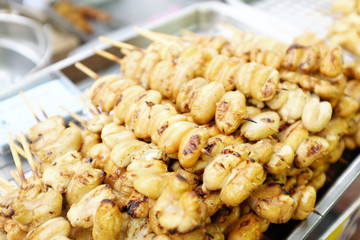 Bangkok Street Food. Squids, Shrimps, Shells and Seafood Grilled