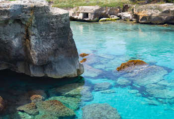 Holiday in Apulia. The important archaeological site and tourist resort of Roca Vecchia, in Puglia,...
