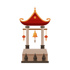 Traditional Chinese Building, Cultural Asian Architecture Object, Gate, Ancient Temple Vector Illustration