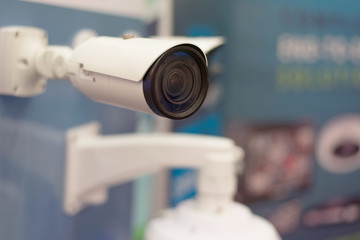 Security CCTV camera or surveillance system in office building, Intelligent cameras can record video all day and night to keep you safe from thieves. Surveillance camera Anti-theft system concept.