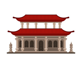 Traditional Chinese, Japanese Building, Pagoda, Cultural Oriantal Architecture Object Vector Illustration