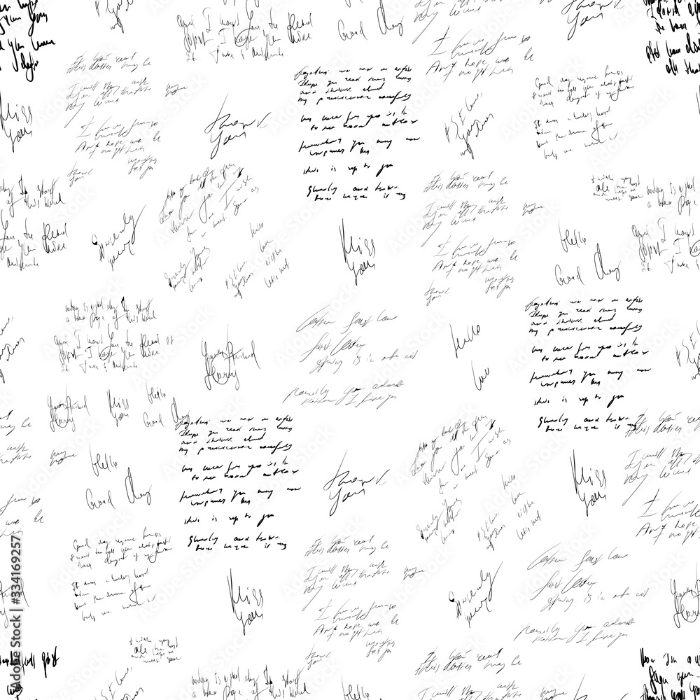 Poster seamless abstract text pattern. handwritten font on a white background. ink on paper