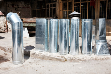 Demounted aluminum chimney pipe hood parts for ventilation