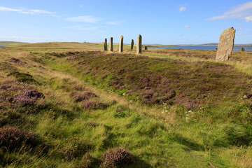 Brodgar - Orkney (Scotland), UK - August 06, 2018: Ring of standing stones at Brodgar, Orkney,...