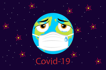 Planet Earth in a mask. The concept of the fight against coronavirus. Emoticon of the earth against the virus.Vector.