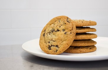 chocolate chip cookies with white background 