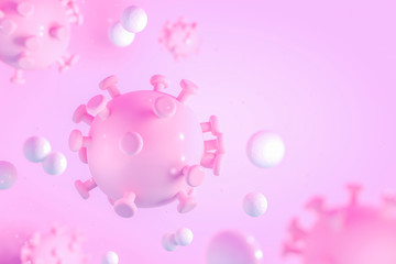 Viruses, bacteria, and other foreign invaders are entering the bloodstream that threaten your health. Coronavirus (Covid-19) outbreak background 3D render. Health care and medical pastel concept.