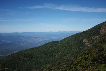 Fototapeta na wymiar Asian Mountines with blue sky panoramic view.