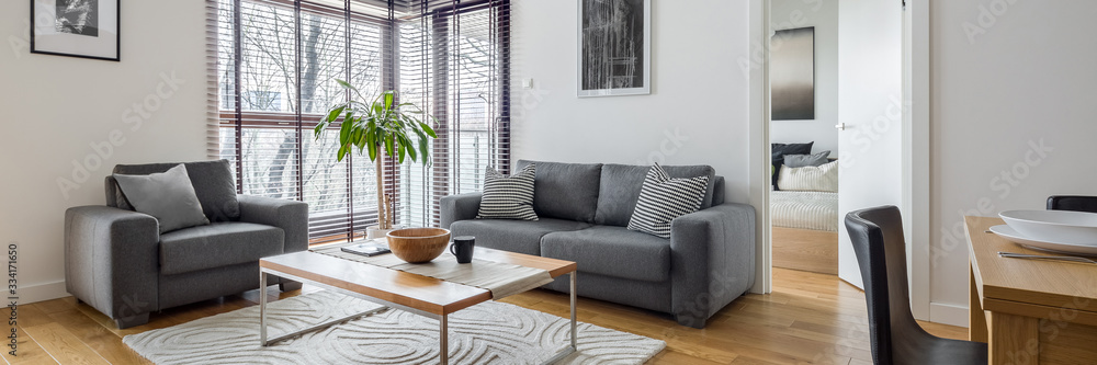 Wall mural living room with corner windows