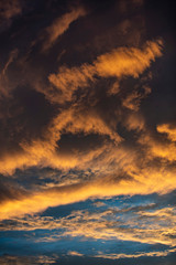 dramatic sunset sky.orange clouds