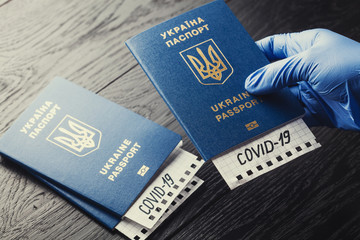 Ukrainian passport checked at border control.