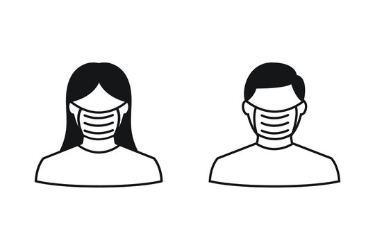 People face with mask icon vector in isolated on white background. Notice Safety sign, Wear dust mask. Protection from the coronavirus or covid-19 concept.