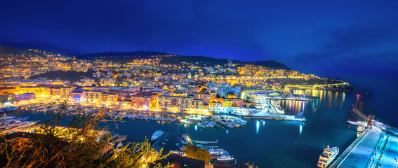 Night view of harbour and old port in Nice. France, Cote d'Azur, French Riviera