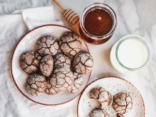 Fresh, fragrant homemade pastries. Close-up, side view. Tasty and healthy eating concept